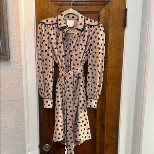 kate spade tan and Black Heart Print Long Sleeve Shirt Dress
